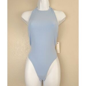 NWT Lani the Label baby blue ribbed back tie bodysuit XS‎